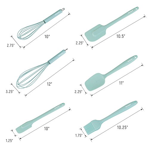 Rorence Silicone Whisk Spatula Spoonula & Brush Set of 6 - Mint Green