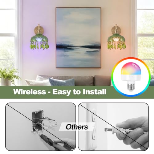 Image of Vintage Battery Operated Wireless Wall Sconces, Rechargeable Battery Brass Wall Lights,Luxury Corridor Lamp with Remote for Dining Room Hallway Living Room, Set of Two Green