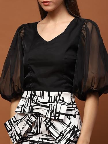 Image of Sera Classics Women's Elegant Printed Sheer | Tie-Dye | Floral | Puff Sleeve Casual Wear Top | Blouse