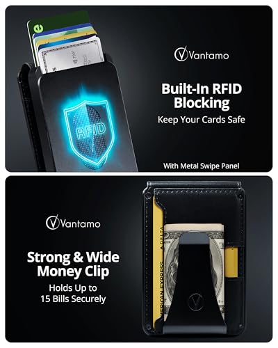 Image of Vantamo Premium Wallet for Men with Money Clip & Card Holder, Compact & Slim Wallet with RFID, 8-12 Cards, Perfect Gifts for Men