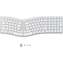 MEETION Wireless Ergonomic Keyboard, S-Curve Design Split Keyboard, 2.4G USB-A & Dual Bluetooth Keyboards, Slim Low-Profile Keys, Type-C Rechargeable, Full-Size Layout for Windows/Mac/PC/Laptop, White
