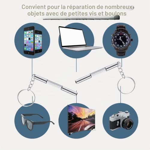 2 Pièces Kit de Réparation de Lunettes 3 en 1 - Tournevis Porte Clés Portable en Acier Inoxydable – vue 7