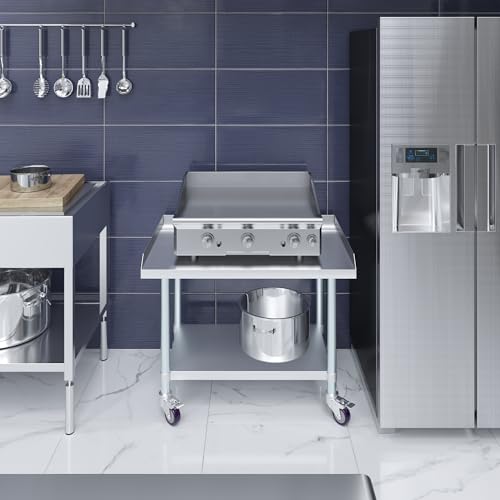 Image of AmGood Stainless Steel Equipment Stand with Undershelf + Casters, Heavy Duty, Commercial Grade, NSF Certified (24 inch Width x 36 inch Length + Casters)