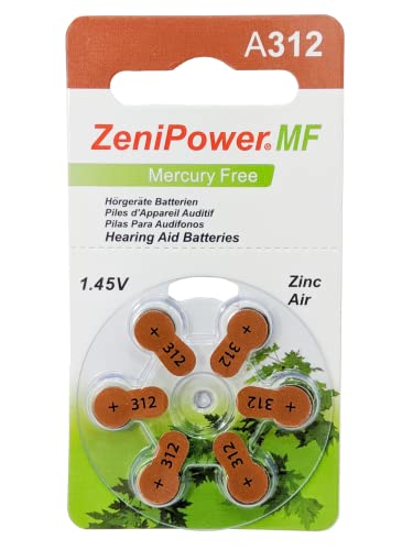 Zenipower Zinc-Air Hearing Aid Battery Size 312 (60 Batteries)
