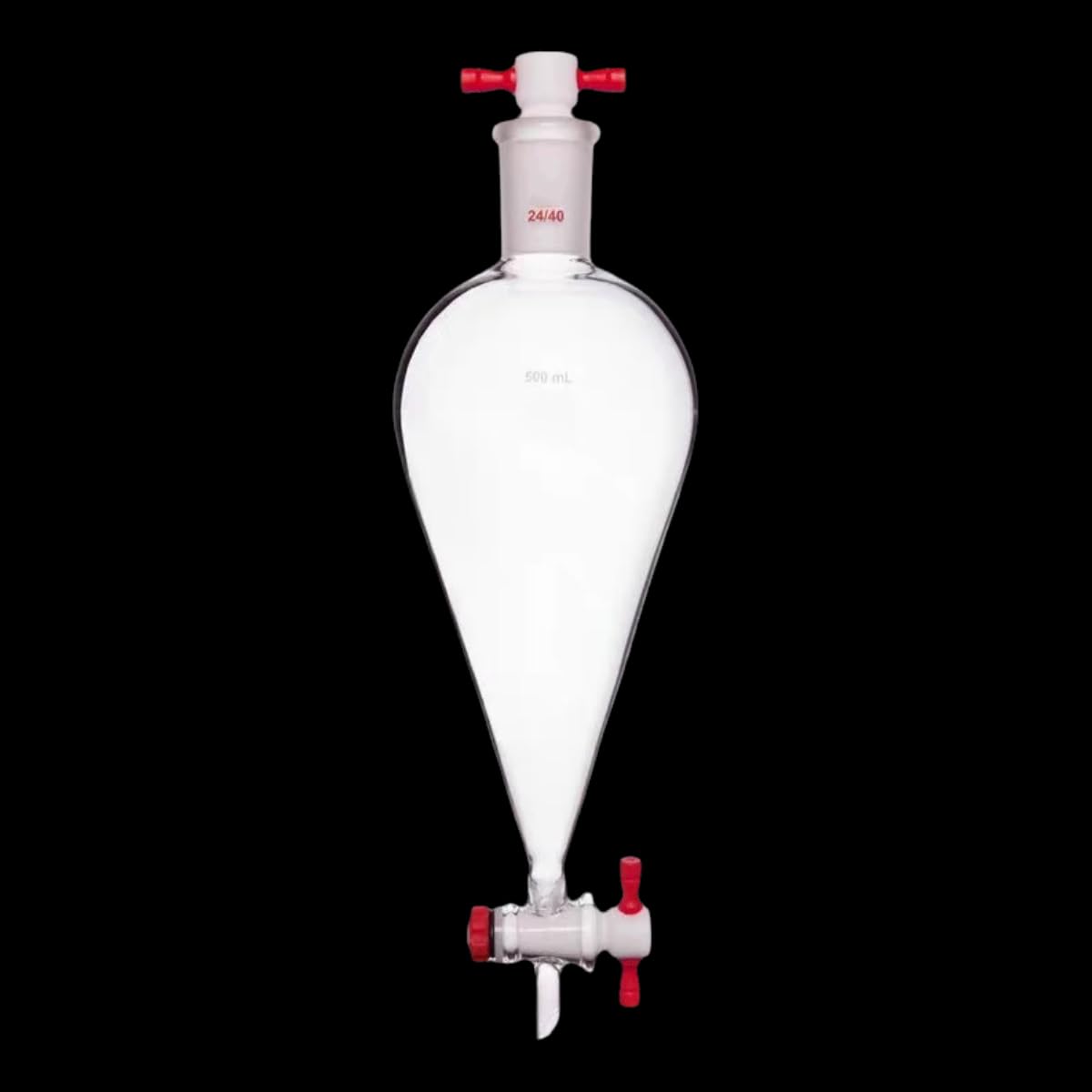 Embudo de separación de vidrio de borosilicato de pared gruesa - Junta 24/40 cónica en forma de pera con llave de paso y tapón de PTFE (1 unidad)(500ml)
