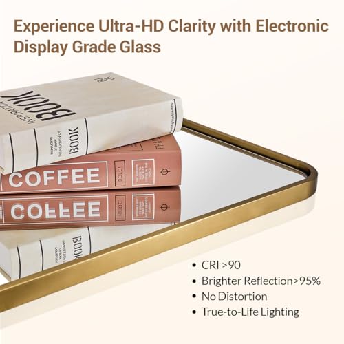Image of ANDY STAR 48x36 Inch Gold Bathroom Mirror, Brushed Gold Mirrors for Wall in Anti-Rust SUS304 Tube Metal Frame, Rounded Rectangle Mirrors 1'' Deep Wall Mounted Vertically /Horizontal for Bathroom