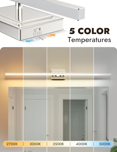Image of NIORSUN 48 Inch Modern Bathroom Light Fixture, 30W 5CCT Dimmable LED Chrome Bathroom Vanity Lights Over Mirror, Vanity Lights for Bathrooms Restroom Mirror- ETL Certified