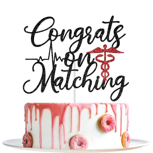 Congrats on Matching Cake Topper, Happy Match Day, Match 2026, Doctor Match Day Decor, Medical School Residency Party Decorations, Black and Red Glitter