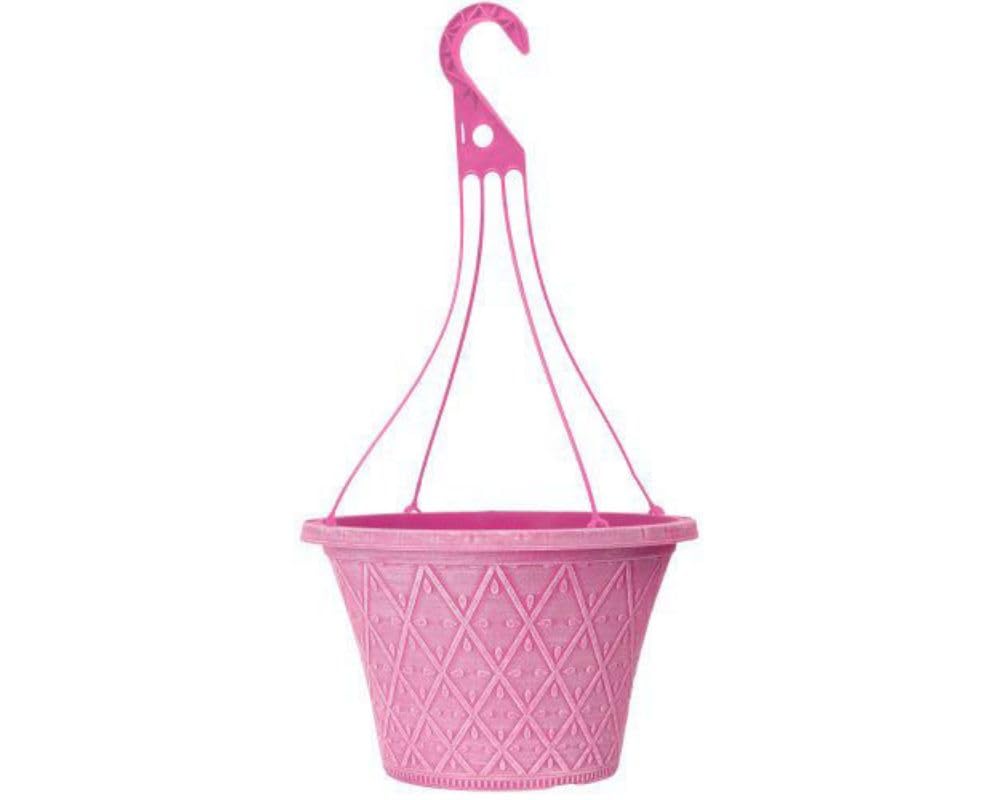 Home & Garden Prism Decorative Plastic Hanging Basket Planter Pot 12"- Pink - Matching Colour Hanger Included
