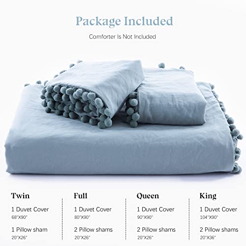 Newspin Duvet Cover Twin Size Pom Pom Fringe Blue,3Pcs Soft Breathable 100% Washed Microfiber Boho Bedding Duvet Cover Set With Zipper Closure,1 Duvet Cover(68"X90") And 1 Pillow Sham(No Comforter) #TOP5