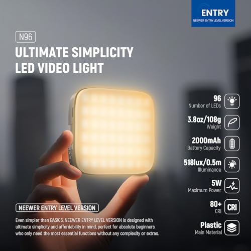 Image of NEEWER Entry Level Version Magnetic LED Camera Light, 96 LEDs Bi Color Small Clip On Panel Light, 2000mAh 3000K-9000K CRI80+, 3 Cold Shoes 1 /4 inch Thread for Tripod, Video Recording Selfie Lighting, N96
