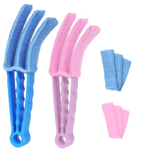 Vicloon Limpiador de Persianas, Limpiador con Tres Patas, 2 Abrazaderas y 4 Fundas Removibles, para Limpiar el Polvo en Persianas, Rejillas de Aire Acondicionado(Rosa + Azul Cielo)