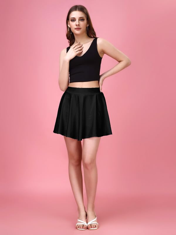 Image of TRENDMALLS Girl's /Women's Classic Stretchy All Time Trendy Mini Skater Knee Length Solid Skirt Women Girls