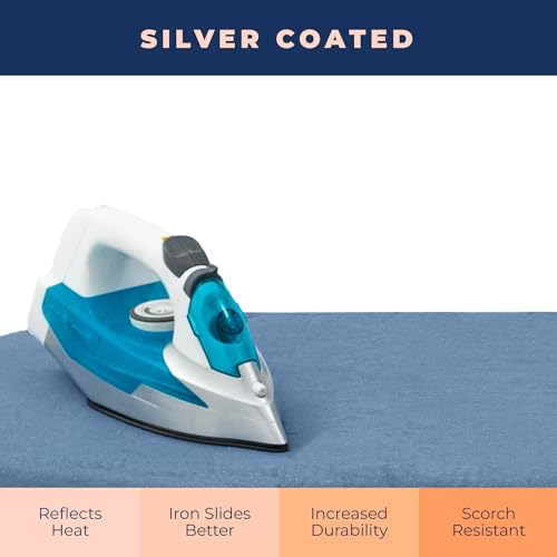 Image of Ironing Board Cover and Pad Extra Thick Heavy Duty Padded 4 Layers, Silver Coated Ironing Board Cover, Non Stick Scorch and Stain Resistant Standard Size 15x54 inch with Elasticized Edges (Blue)