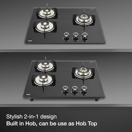 KAFF Built-in Hob/Hobtop 3 Burners with Auto Electric Ignition Glass Top, 60 CM, Brass Burners, Matt Enameled Pan Support, 8 MM Thick Toughened... - Image 5
