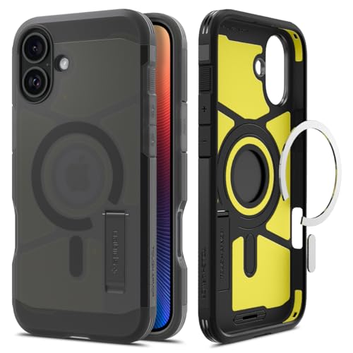 Image of Spigen for iPhone 16 Case, Tough Armor (Ai) MagFit [Compatible with Magsafe] [Kickstand] [Military-Grade Protection] - Frost Black