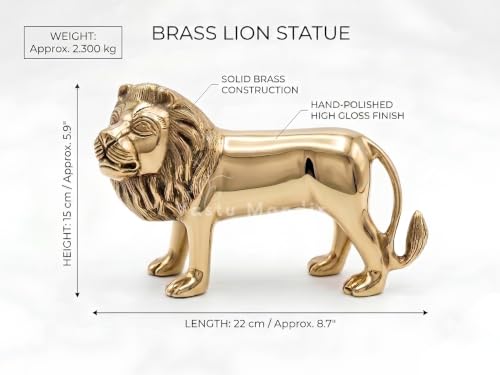 Image of Pure Brass Lion Idol, Vastu Remedy for Strength & Courage (22 cm, 2.3 kg)