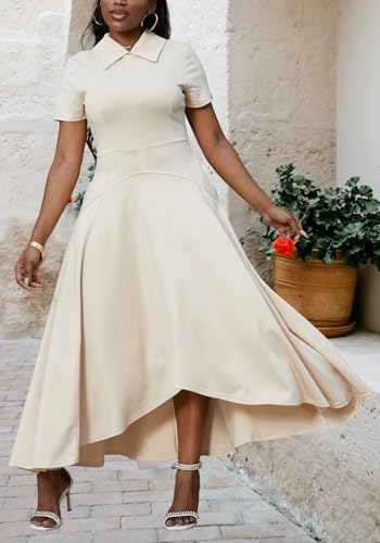 Image of Women Elegant Empire Waist Dress Trendy Short Sleeve A Line Dresses Flowy Church Cocktail Party Dress