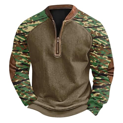 Generisch Sudadera de media cremallera para hombre con cremallera para hombre, informal, de manga larga, para trabajo, tallas grandes, elegante, para todas las ocasiones, marrón, L