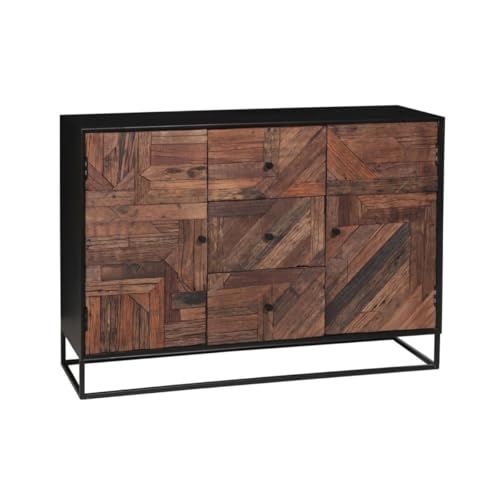 AltoBuy Buffet 2 Portes 3 Tiroirs en Métal Noir et Bois Recyclé - Jordan