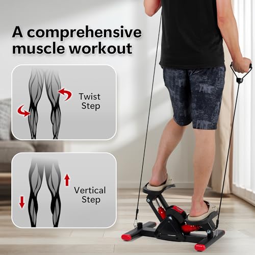 Image of Leikefitness Steppers for Exercise Mini Stair Stepper, Cardio Workout Equipment, Twist Stair Stepper with Resistance Bands Up-Down Motion for Full Body Workout Exercise Equipment for Home