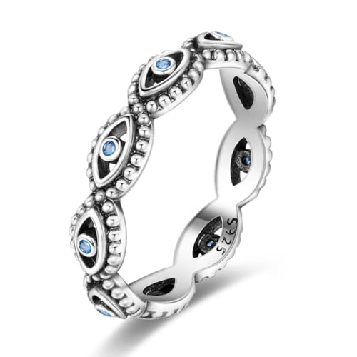 NARMO S925 Silver Evil Eye Rings for Women Stackable Ring Size S