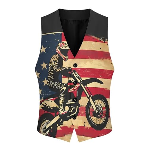 U.S Flag Motocross Dirt Bike Novelty Men's Suit Vest Funny Formal Dress Vests Business Waistcoat3