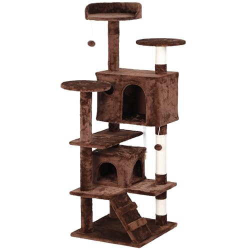 Torre para gatos de interior 54 in con rascador y cama miniatura 1