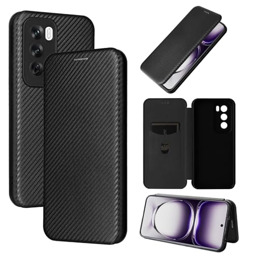 Oppo Reno 12 �P�[�X�Ή��A�X�����J�[�{���t�@�C�o�[�e�N�X�`��+ PC �n�C�u���b�h�P�[�X ���S�ی� �ϏՌ� �t���b�v�P�[�X�J�o�[ Oppo Reno 12 �Ή�(Black)