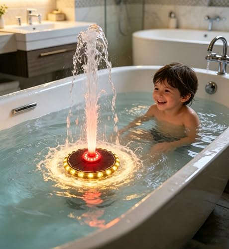 2026 Bath Fountain for Kids Bath Tub Fountain Solar Powered Floating Bathtub Water Spray with Colorful LED Lights 8 Spray Modes for Bath Pool & Tub Ambiance