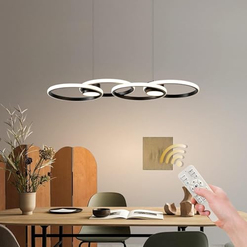 Lampe suspendue LED moderne lustre noir 4 anneaux variable luminaire