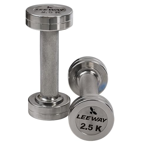 Image of Leeway Steel Dumbbell Set 2.5 Kg x 2 | Chrome Dumbbells for Home Gym | Rust-Resistant Non-Slip Grip | Strength Training Metal Dumbbell Set | Iron Dumbell | Round Dumble | (2.5kg X 2 = 5kg Chrome)