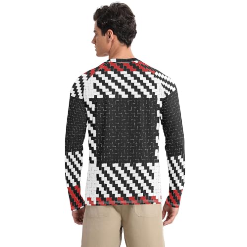 Tartan Buffalo Black Plaid Tartan Check Red Men's Swim Shirts UPF 50+ Elastic Loose Mens Sun Protection Long Sleeve Beach2