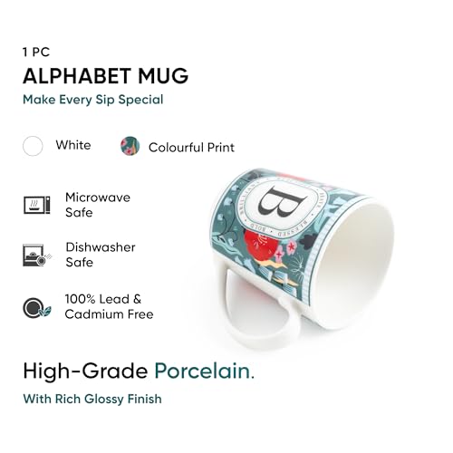 Image of Shay Alphabet Mug 300ml, Letter B Printed Coffee Mug for Girls, Boys, Friends | Ceramic Mug |Glossy Finish | Ceramic Coffee Cup | Porcelain | Microwave Safe (Alphabet Mug - B)