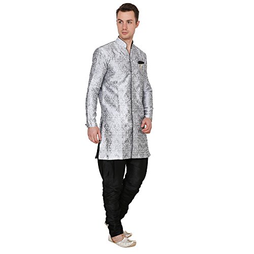 Image of Royal Kurta Men's Jacquard Silk Floral Print Indowestern Sherwani