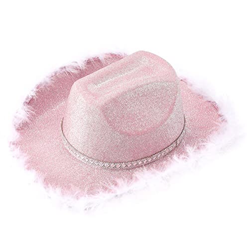 Chapeau en Poudre Flash Plume Cowgirl Hat À Bord Brut Diamant De Cowboy Brillant Mariée