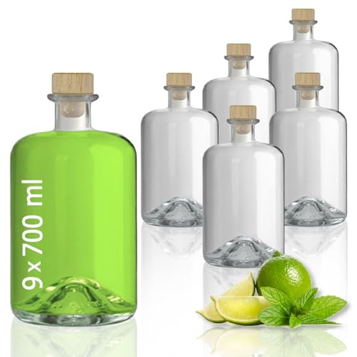 Geniess-Bar! 9 Glasflaschen 700 ml leer zum selbst Befüllen mit Korken Apothekerflasche Essig Öl...