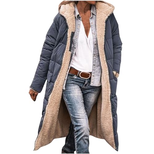 XUNRYAN Womens Winter Sherpa Puffer Jackets Zip Up Long Parka Quilted Lightweight Down Coat Fleece Lined Outdoor Anorak Hood