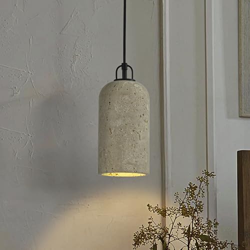 ALOADECOR 1-Light W5in Modern Famhouse Pendant Light Single Natural Travetine Stone Shade...
