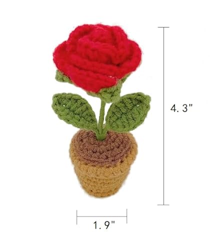 Bi-Sonic Lee Acessórios de carro rosa vermelha crochê decoração de painel, perfeito para decoração d