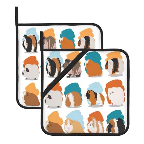 Wurton Guinea Pig Illustration Print Pot Holder Set of 2,Kitchen Heat Resistant Potholder BBQ Cooking Baking 8'' X 8'' Wurton Guinea Pig Illustration Print Pot Holder Set of 2,Kitchen Heat Resistant Potholder BBQ Cooking Baking 8'' X 8''