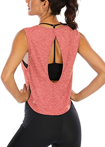 Photo 1 of ICTIVE Workout Tank Tops for Women Cute Summer Crop Tops for Women Keyhole Open Back Muscle Tank Yoga Tops for Women Workout Tops for Women Running Tank Tops Athletic Gym Tops Coral L