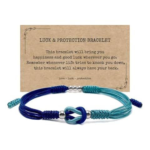 LAMIBEE Blue Bracelet, Forever Love and Friendship with Multicolor Color, Lucky Tibetan Knot Protection Surfer String Woven For Men Women (Light Blue and Dark Blue) Cover