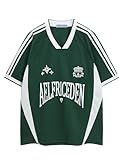 Aelfric Eden Jersey Shirts Women Oversized Mesh V Neck Graphic Tees Y2k Color Block Short Sleeve T Shirt Tops Green S