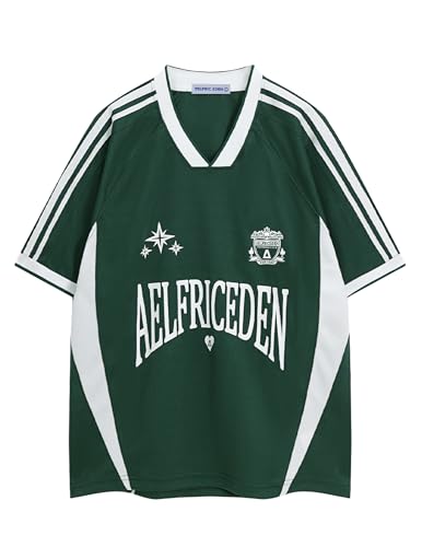 Aelfric Eden Jersey Shirts Women Oversized Mesh V Neck Graphic Tees Y2k Color Block Short Sleeve T Shirt Tops