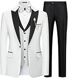 MAGE MALE Mens Suit Slim Fit 3 Piece Tuxedo Suits One Button Wedding Prom Party Dinner Blazer Vest Black Pants Set