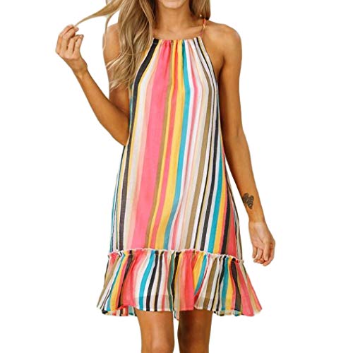 Sunnywill Women Skirt, Women Casual Sleeveless Ladies O-Neck Bandage Stripe Printed Long Dress Womens Fashion Midi Dress Skirt