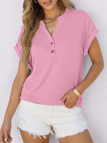 Image of ANRABESS Womens Short Sleeve Henley Tops V Neck Dressy Casual Blouses Summer Trendy Tee Shirts 2026 Vacation Fashion Clothes