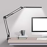 LED Desk Lamp with Clamp, Swing Arm Desk lamp, Adjustable Desk Light Eye-Care Table Light, 3 Color Modes, 10-Level Dimmer, Eye-Caring Desk Lamps for Home Office, Study, Reading, Dorms, Studios