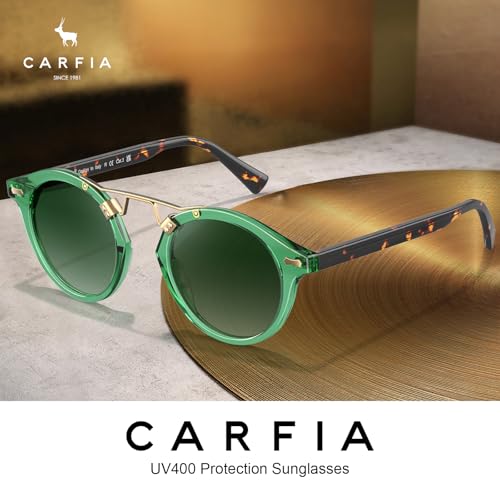 Image of CARFIA Small Face Acetate Polarized Sunglasses for Women UV Protection, Retro Double Bridge Eyewears Metal Brow Round Sunnies